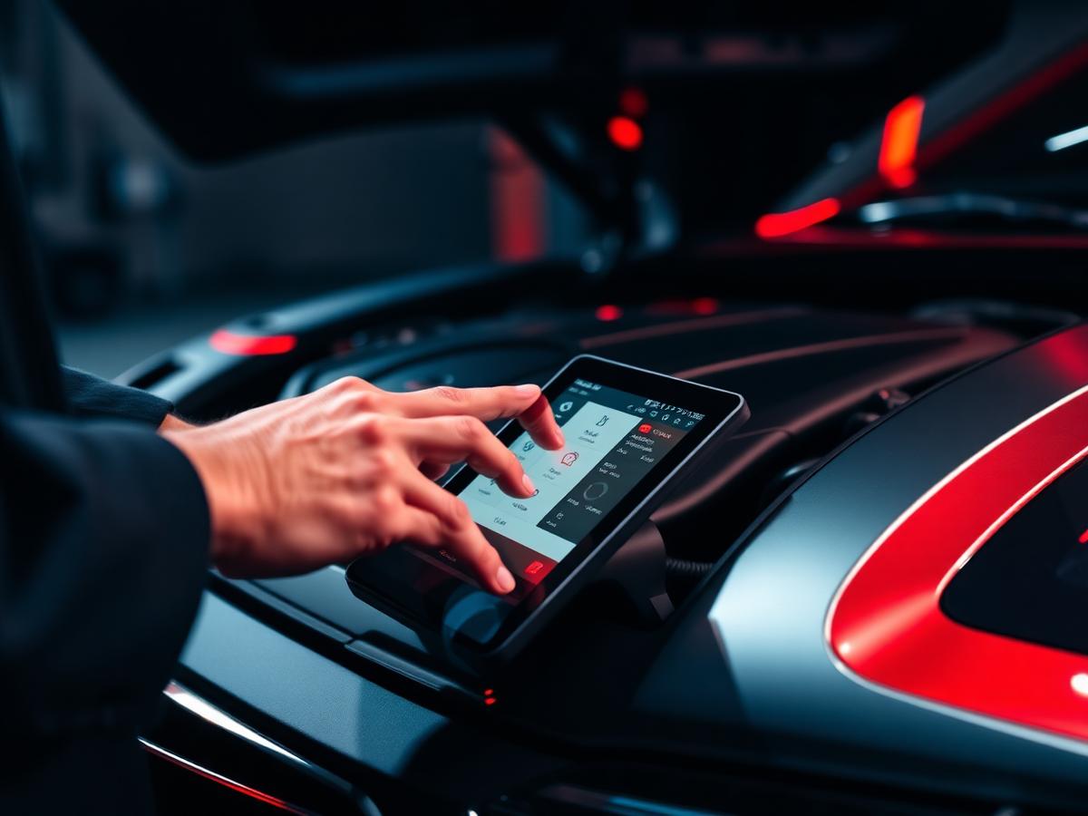 Technician running in-house diagnostics on a European vehicle